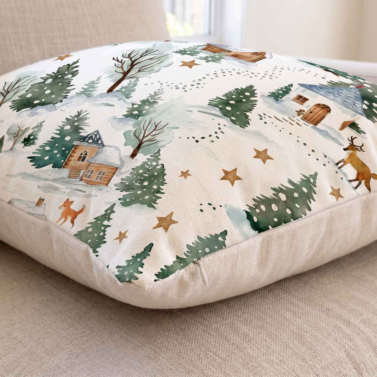 Winter Wonderland Christmas Cushion Cover – pattern and fabric close-up