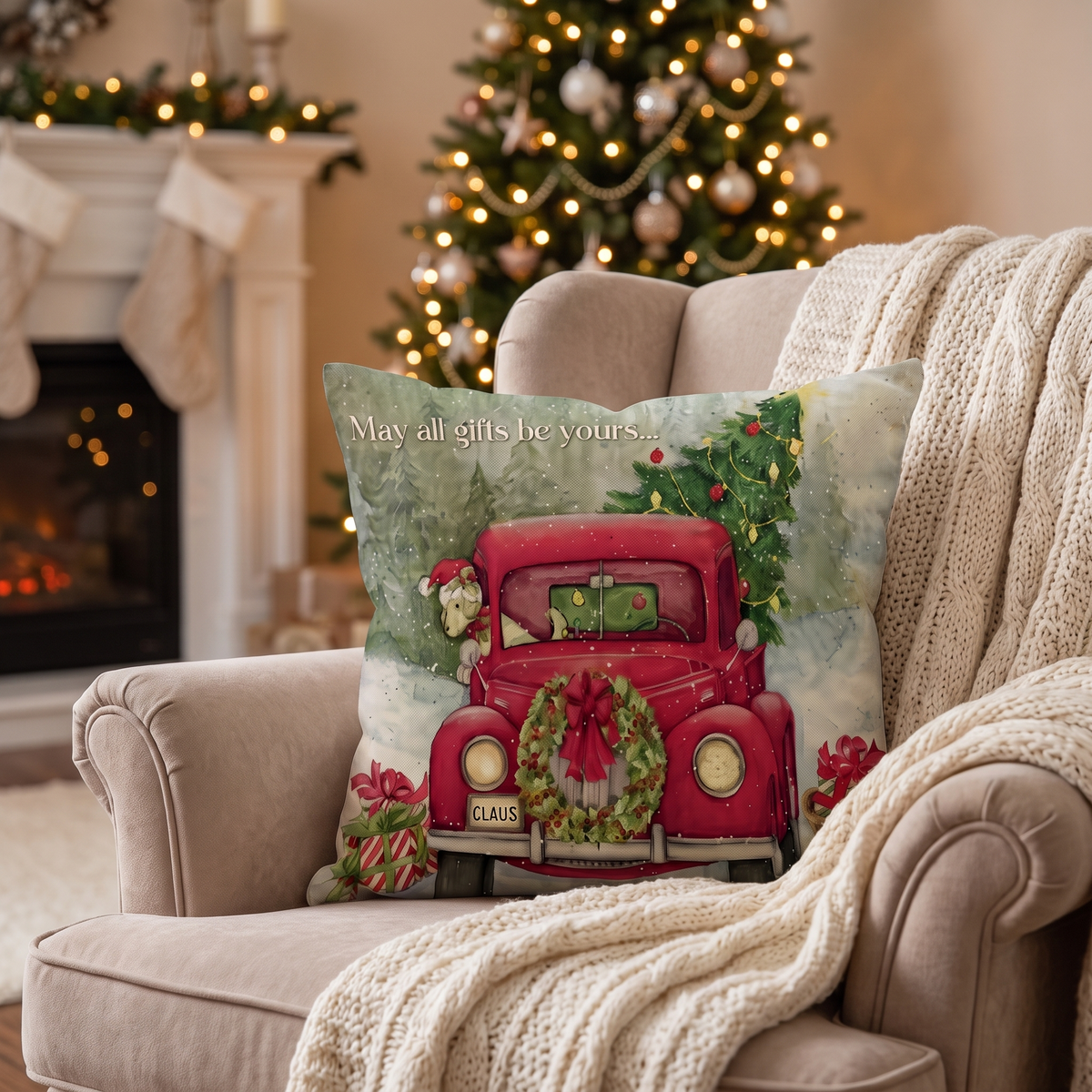 Christmas Cardinal Cushion Cover – styled on an armchair