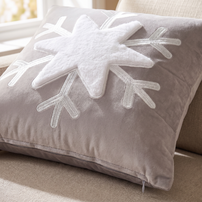 Snowflake Holiday Cushion Cover – Festive Print – pattern and fabric close-up