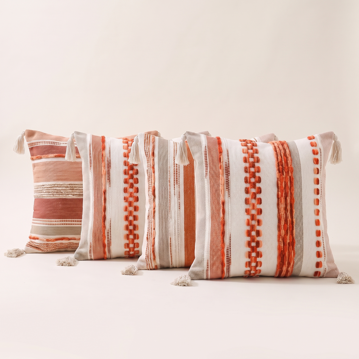 Double-Sided Boho Stripe Cushion Covers – Set of 4 – all designs side by side