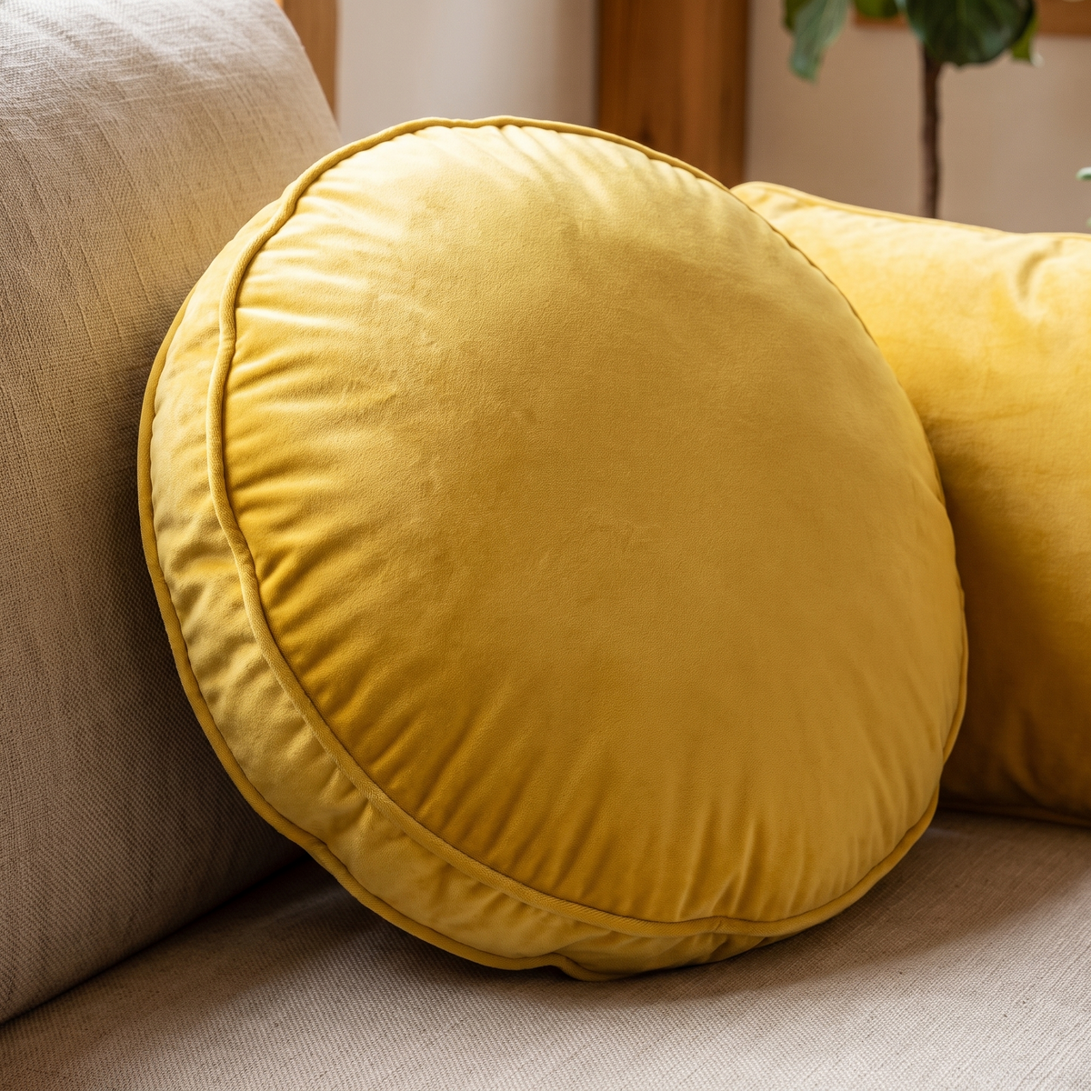 Luxe Velvet Round Seat Cushion – three-quarter angle