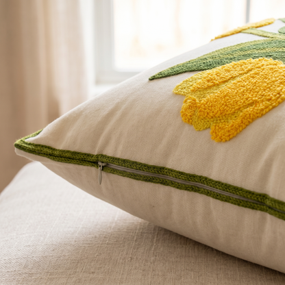 Blooming Tulip Cushion Cover – Floral – fabric close-up