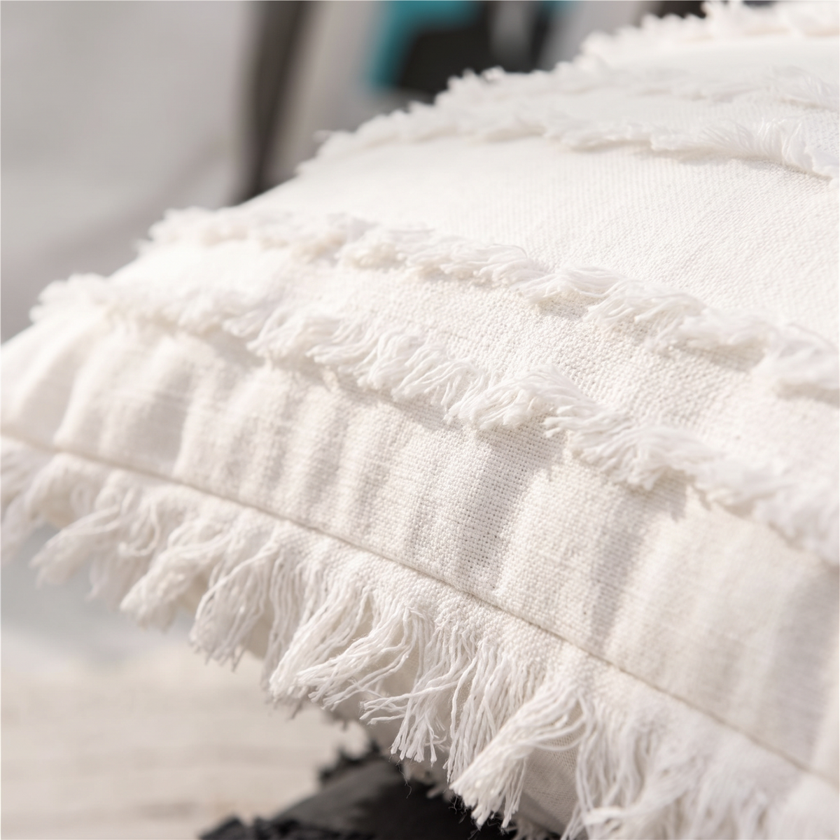 Bohemian Fringe Cushion Cover – Natural – fabric close-up
