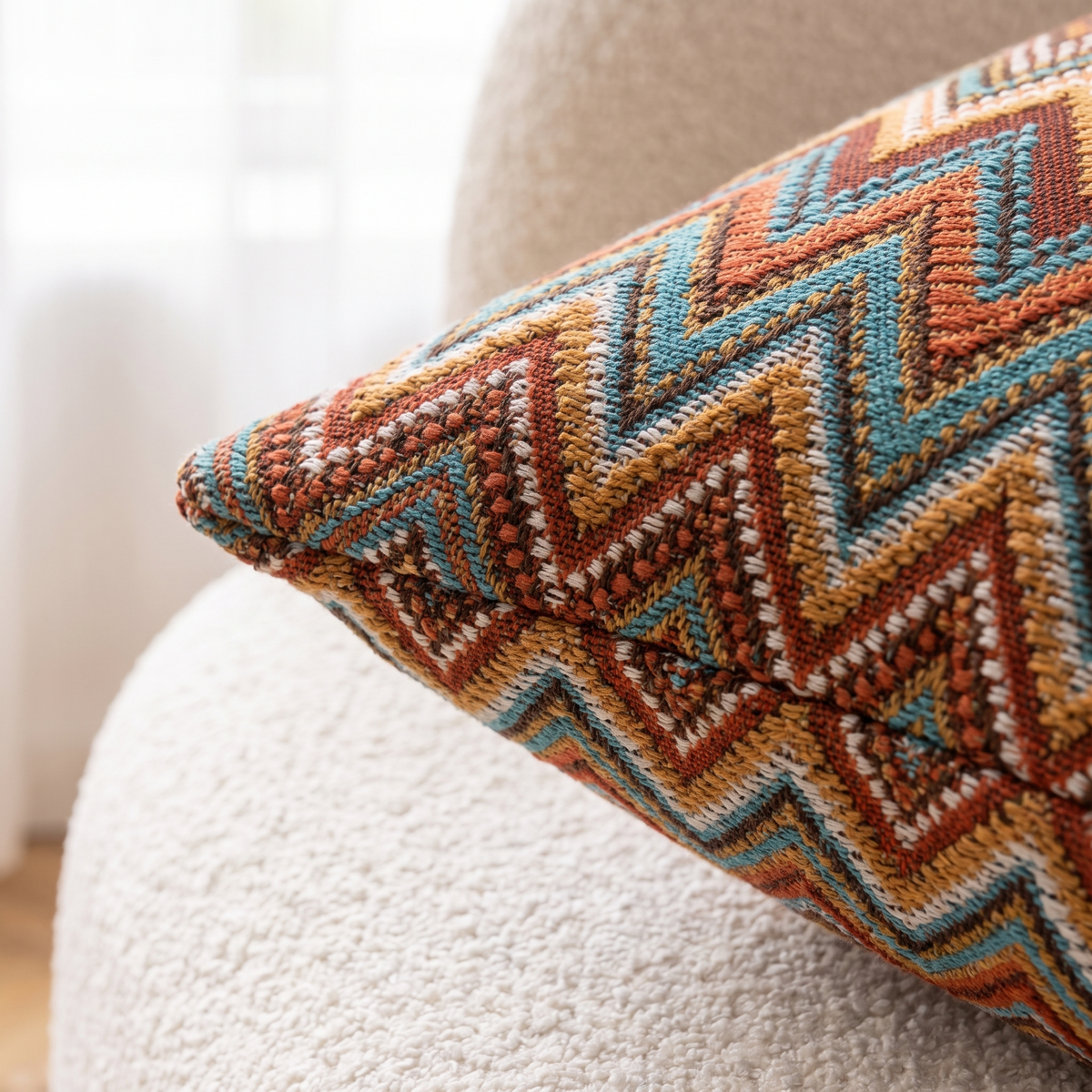 Zigzag Knit Boho Cushion Cover – fabric close-up