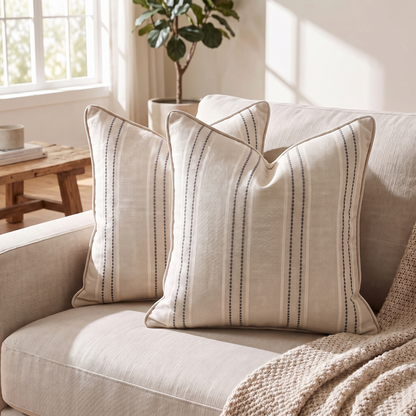 Textured Striped Linen Cushion Cover – Grey – pattern and fabric close-up
