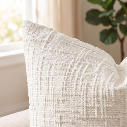Slubby Chenille Cushion Cover – Cream White – fabric close-up