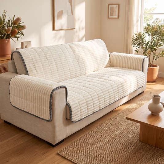 Plush Pleated Edge Couch Cover – fitted on a sofa