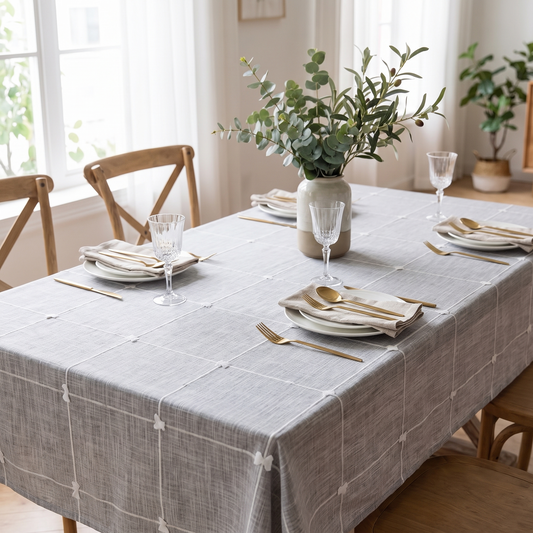 Pastoral Plaid Tablecloth – styled on a dining table