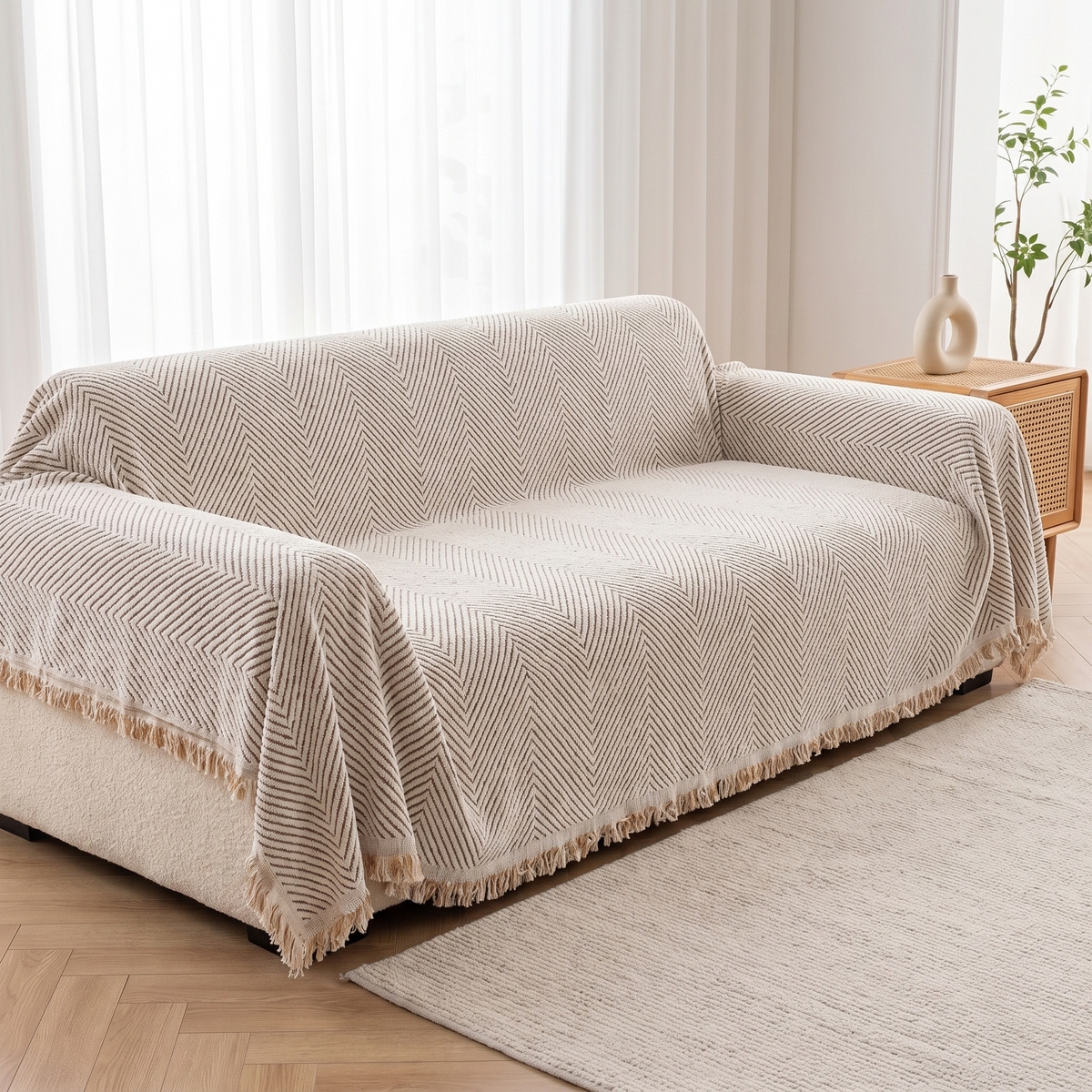 Striped Herringbone Couch Cover – fitted on a sofa