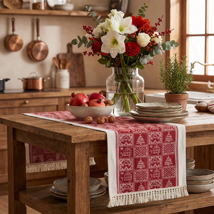 Christmas Elk Table Runner – styled on a sideboard