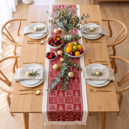 Christmas Elk Table Runner – full table from above