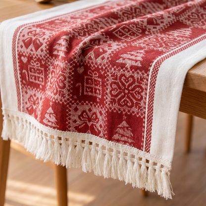 Christmas Elk Table Runner – fabric and edge close-up