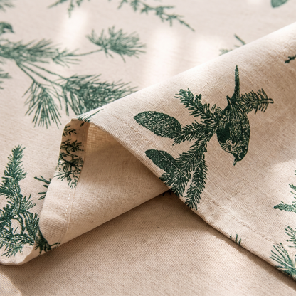 Pine Grove Cotton Christmas Tablecloth – fabric and edge close-up