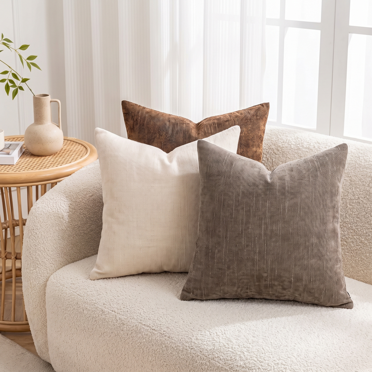 Neutral Textured Cushion Covers – Set of 4 – full set styled on a sofa
