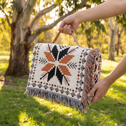 Moroccan Boho Picnic Blanket – folded to carry