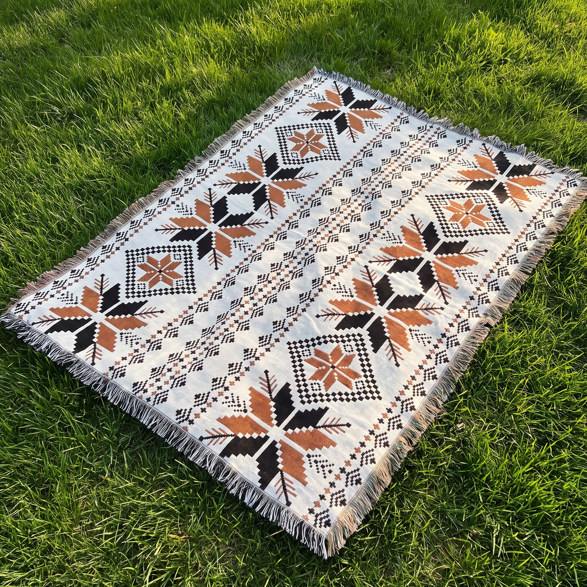 Moroccan Boho Picnic Blanket – laid out from above