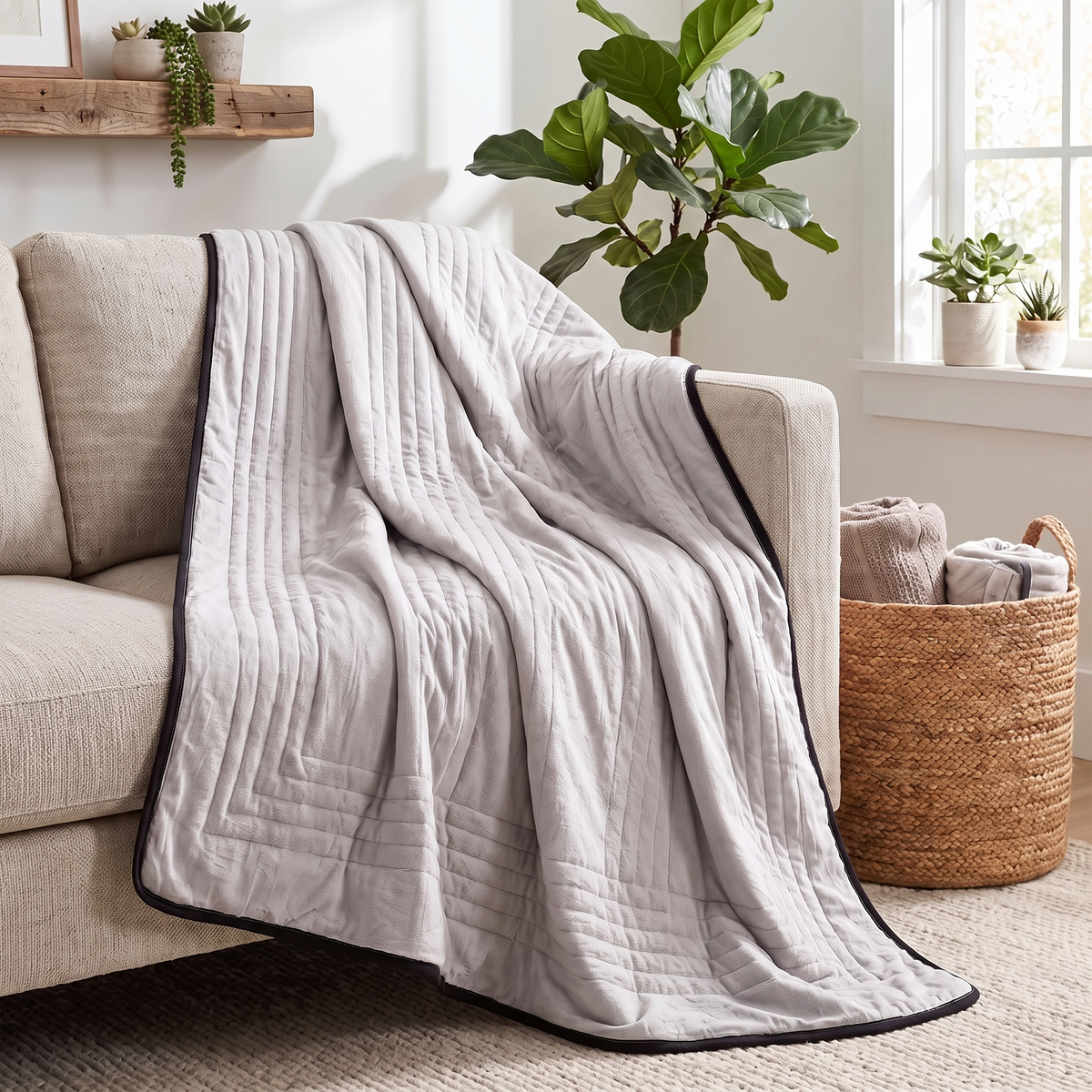 Ice Cooling Blanket – Lightweight Summer Throw – draped over an armchair