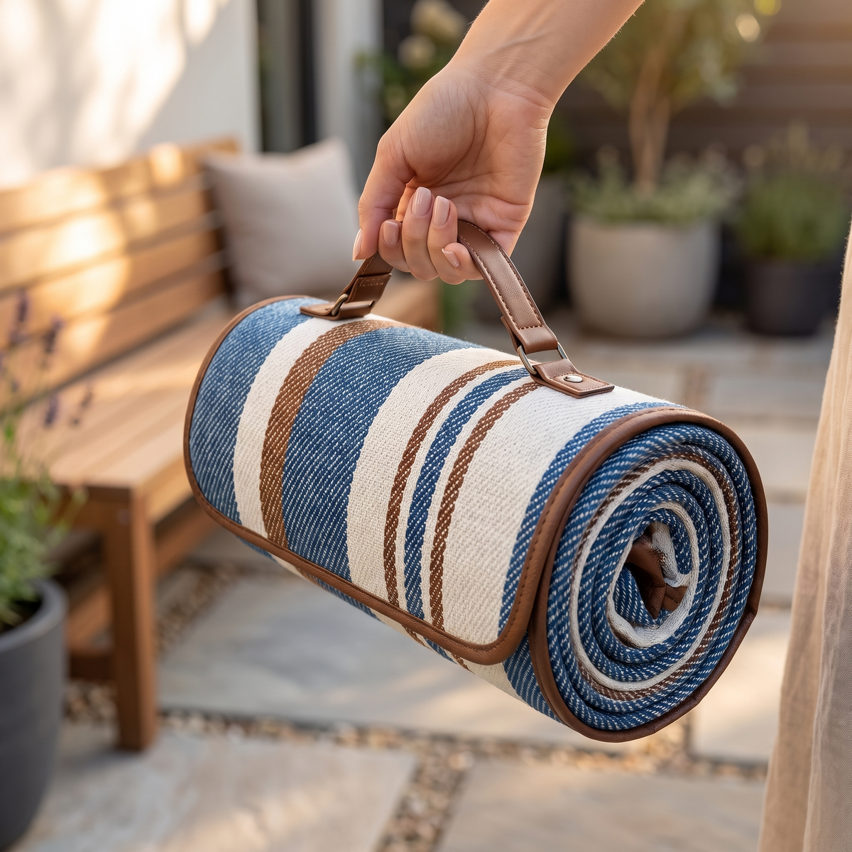 Dual-Layer Picnic Blanket – Portable – folded to carry
