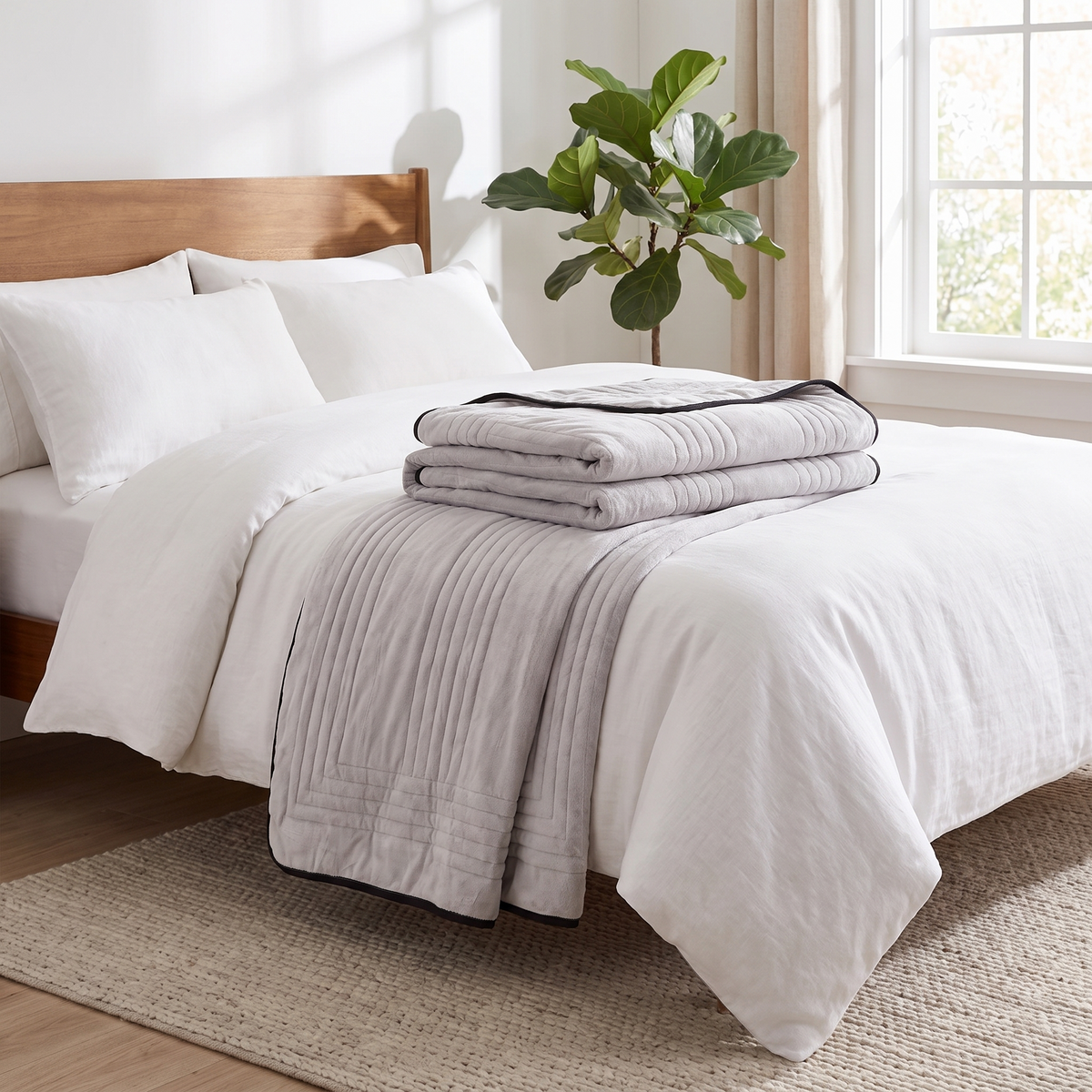 Ice Cooling Blanket – Lightweight Summer Throw – folded on a bed