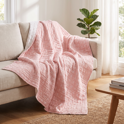 Diamond Dot Cotton Throw Blanket – draped over a sofa