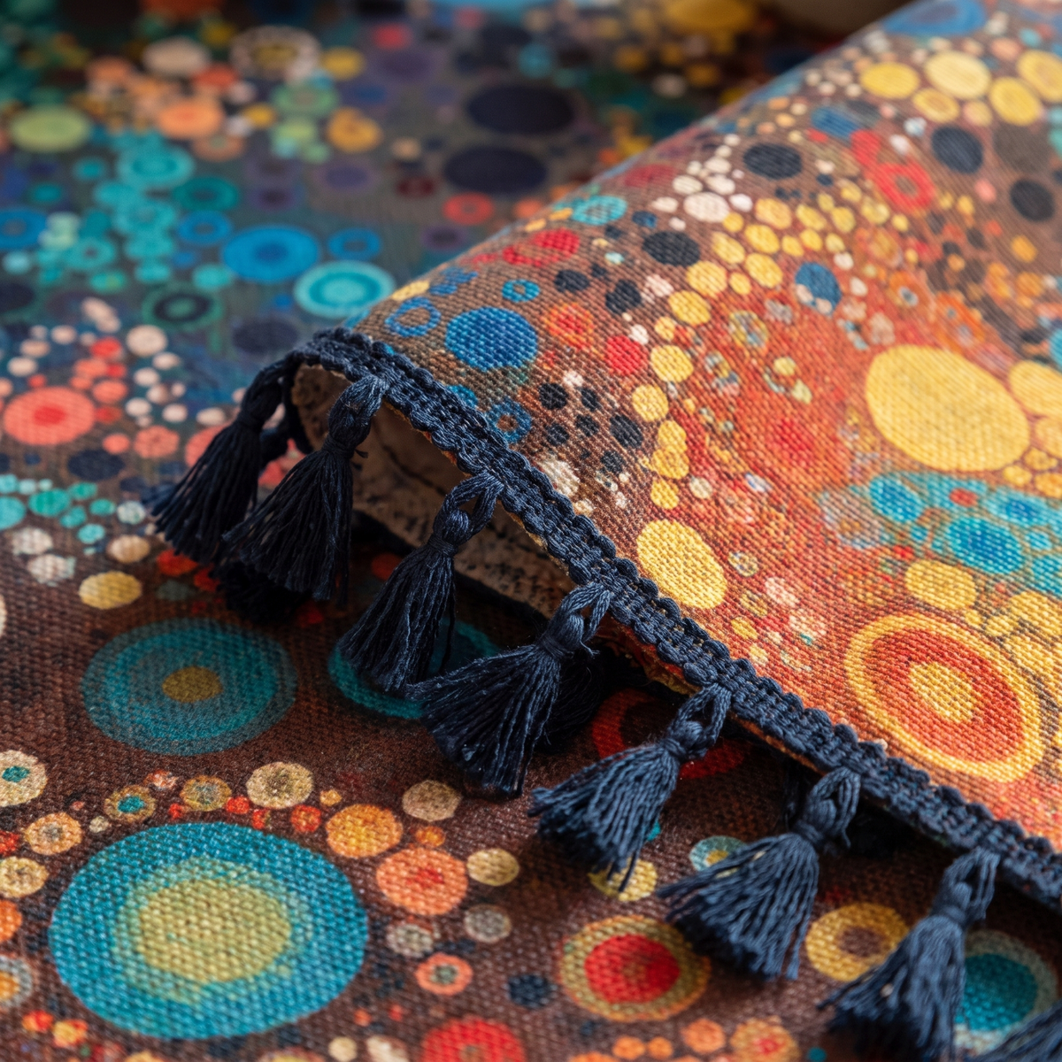 Hypnotic Floral Tassel Tablecloth – fabric and edge close-up