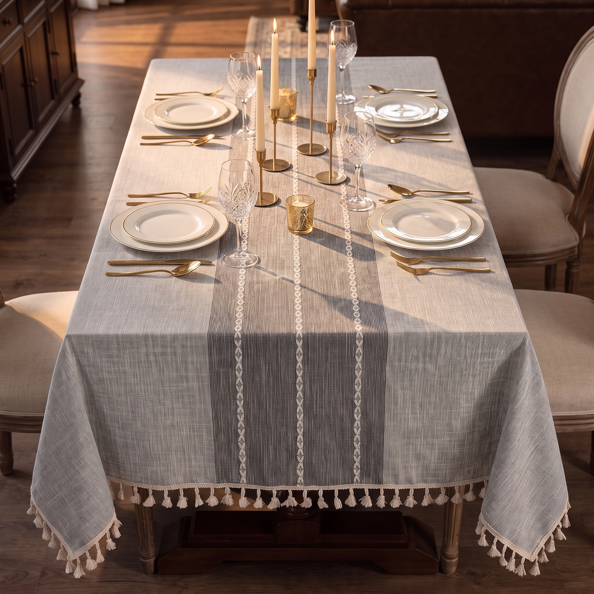 Rustic Farmhouse Tablecloth – full table from above