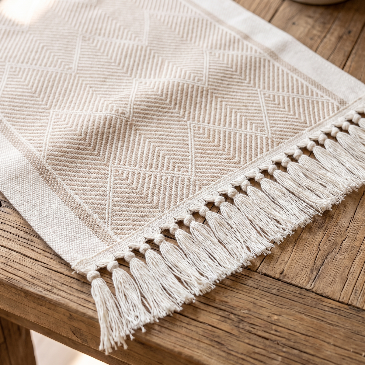 Zigzag Woven Table Runner – Boho – fabric and edge close-up