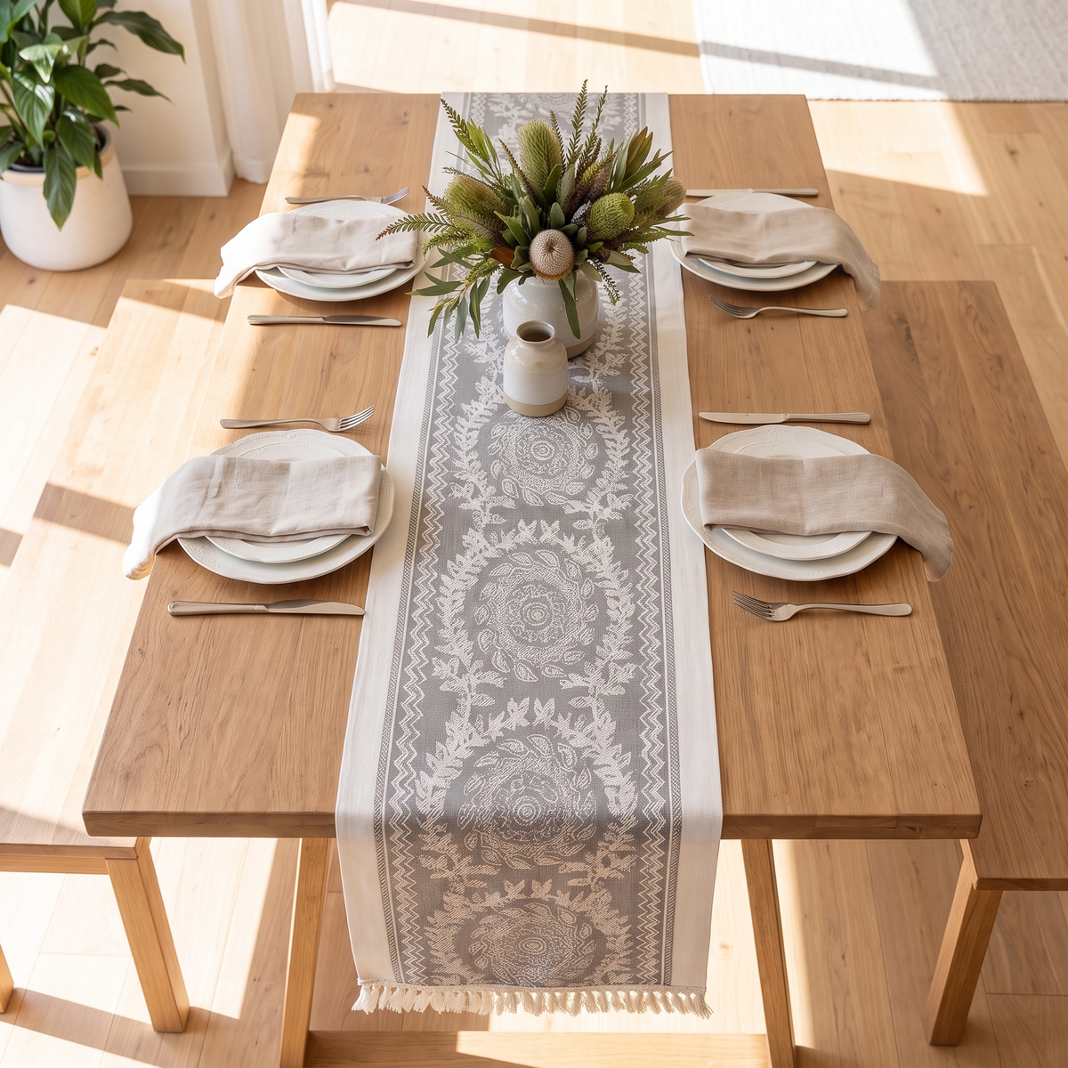 Luxury Linen Table Runner – Leona – full table from above