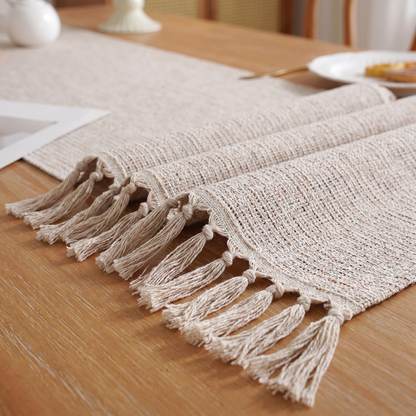 Boho Woven Dining Table Runner – Natural – fabric and edge close-up