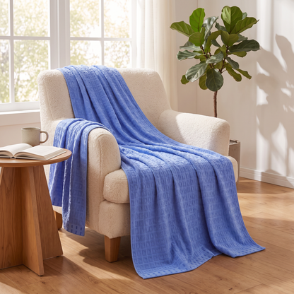 Waffle Cotton Throw Blanket – Summer Bedspread – draped over an armchair