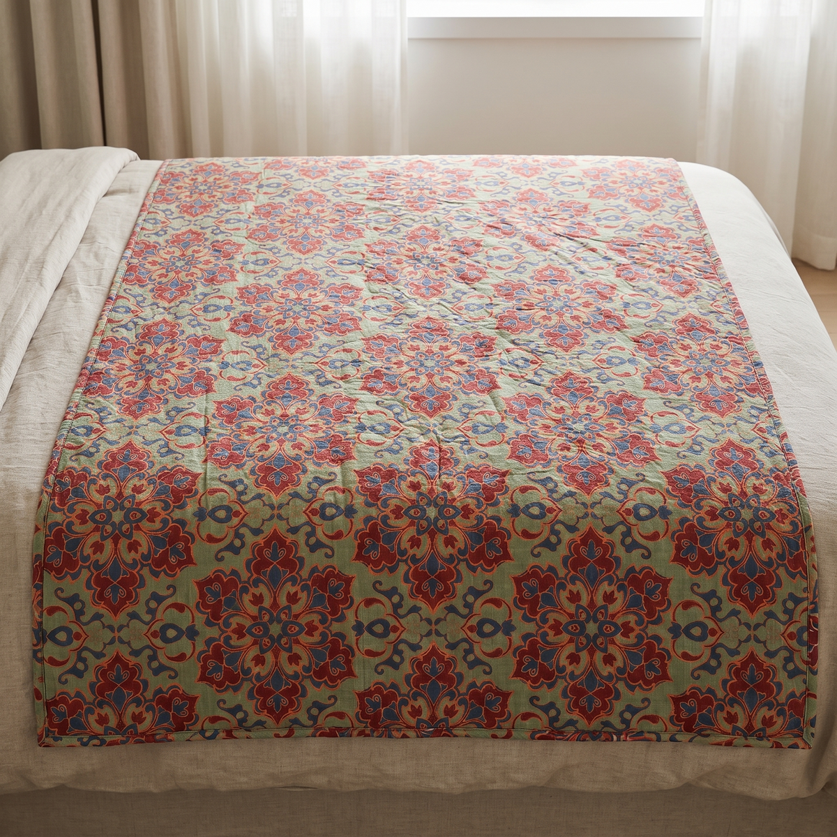 Heritage Floral Cotton Summer Throw Blanket – full size laid flat