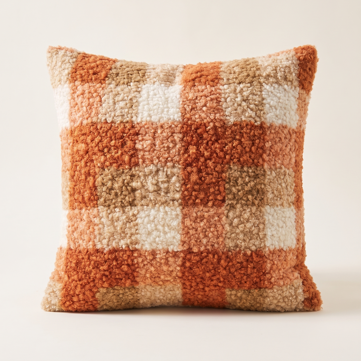 Plaid Boucle Cushion Cover – Orange – front view