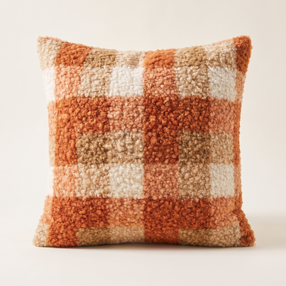 Plaid Boucle Cushion Cover – Orange – front view