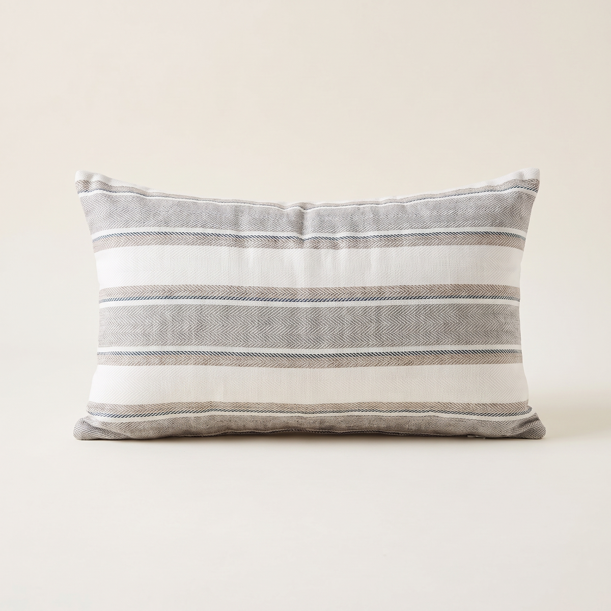 Multi-Stripe Linen-Look Lumbar Cushion Cover – Grey – front view