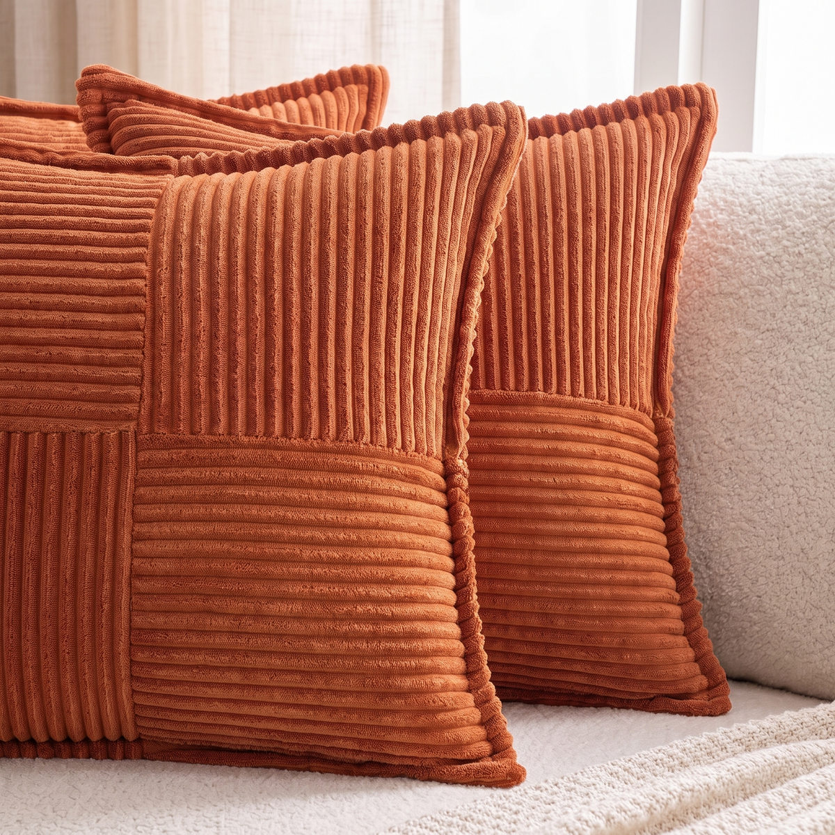 Boho Striped Corduroy Cushion Cover – Rust – pattern and fabric close-up