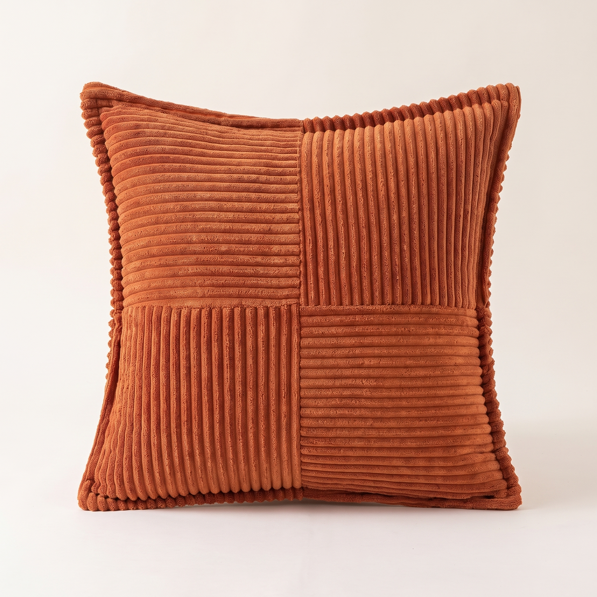 Boho Striped Corduroy Cushion Cover – Rust – front view