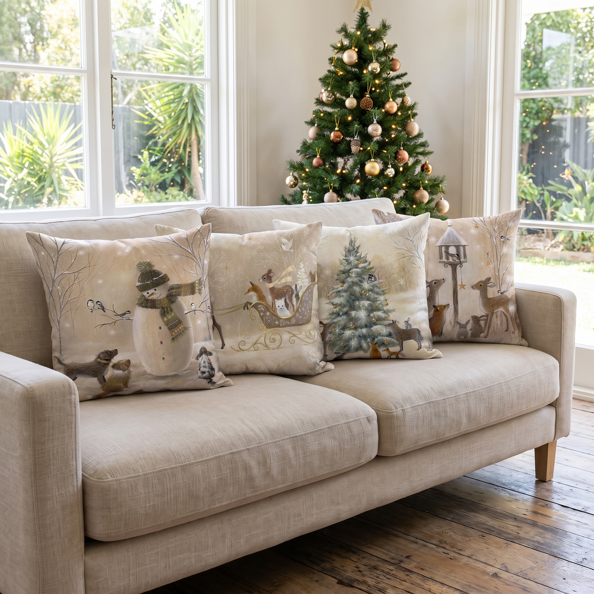 Winter Motif Christmas Cushion Cover – styled on a sofa