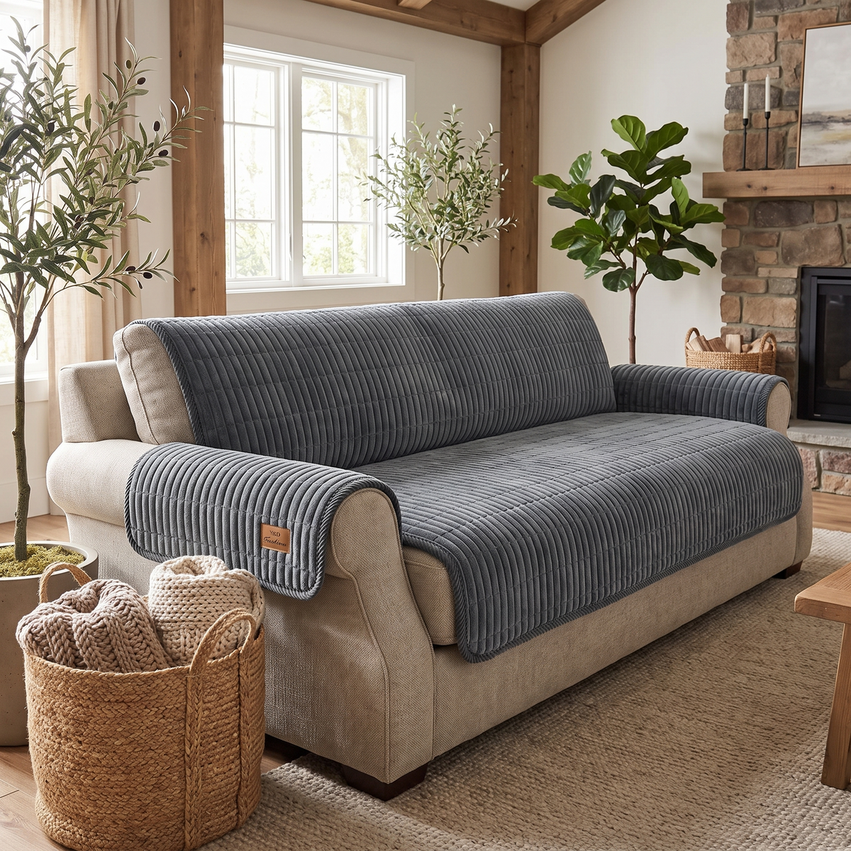 Cosy Quilted Couch Cover Protector – fitted on a sofa