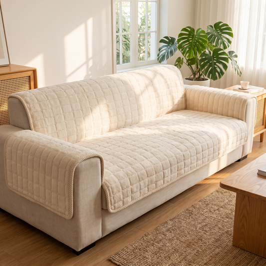 Thick Plush Couch Cover – Chic Solid – fitted on a sofa
