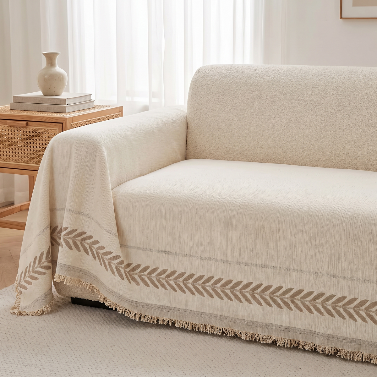 Serene Oasis Couch Cover – Soft Sage – fitted on a sofa