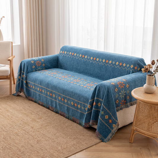 Stylish Boho Couch Cover – Woven – fitted on a sofa