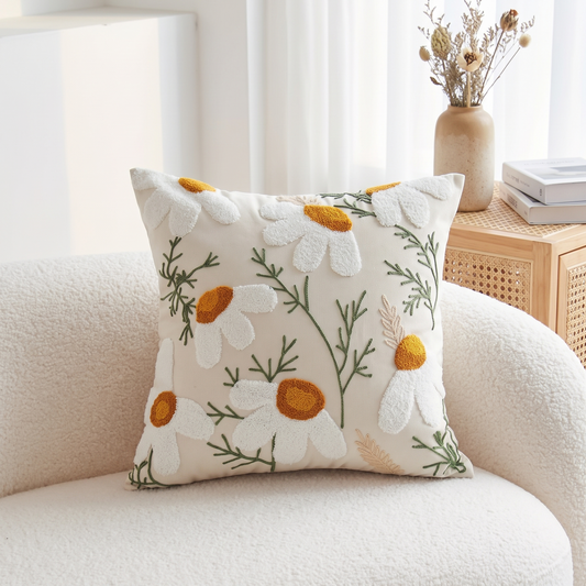 Botanical Plant Print Cushion Cover – styled on a sofa