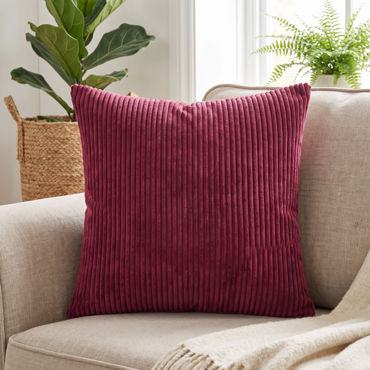Rustic Corduroy Cushion Cover – styled on a sofa