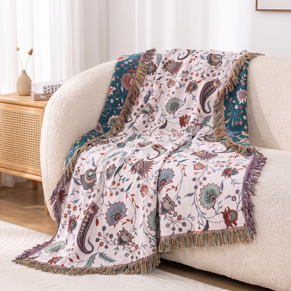 Vintage Reversible Soft Cotton Throw Blanket – draped over a sofa