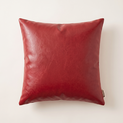 Faux Leather Christmas Cushion Cover – Red – front view