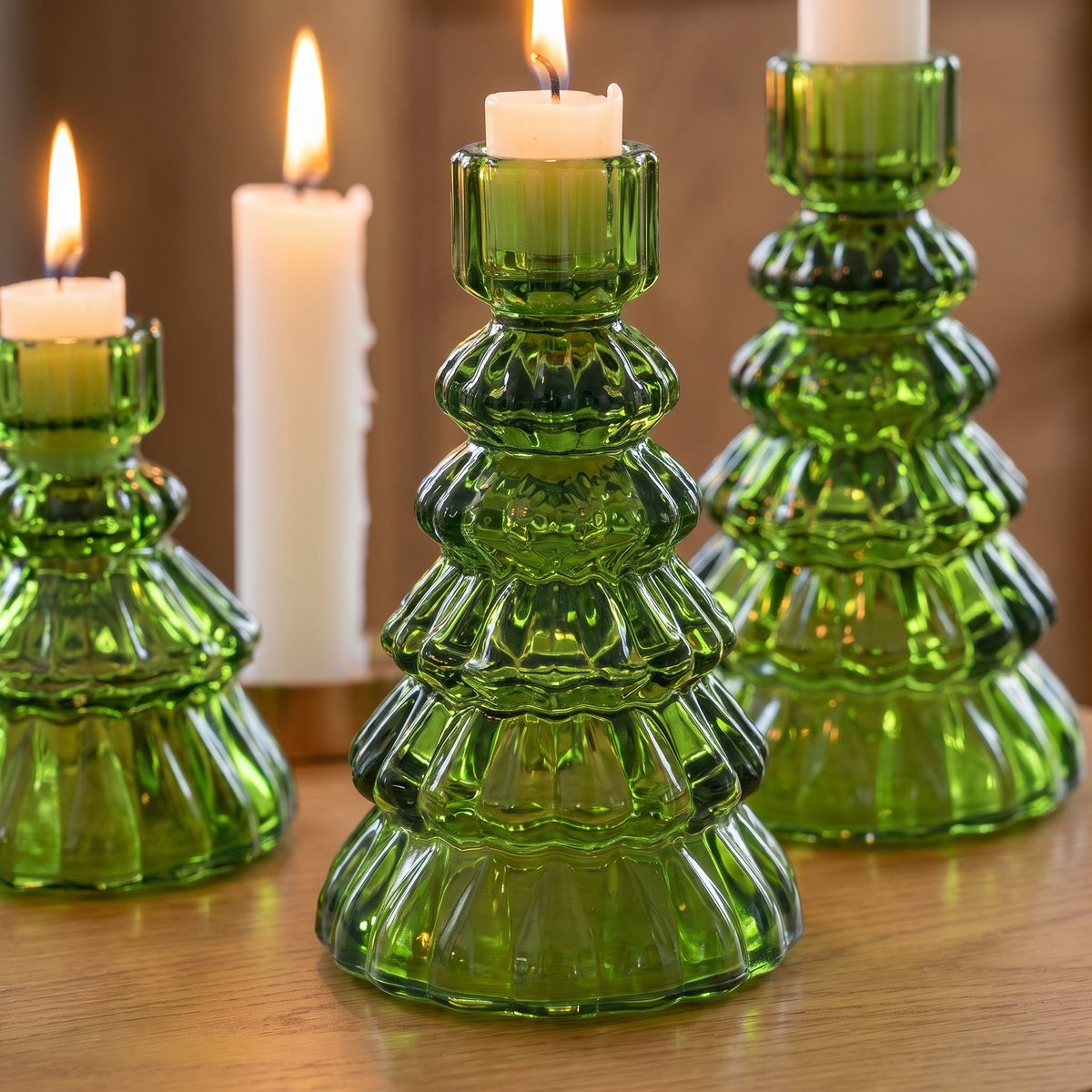 Christmas Tree Glass Candle Holders – close-up detail
