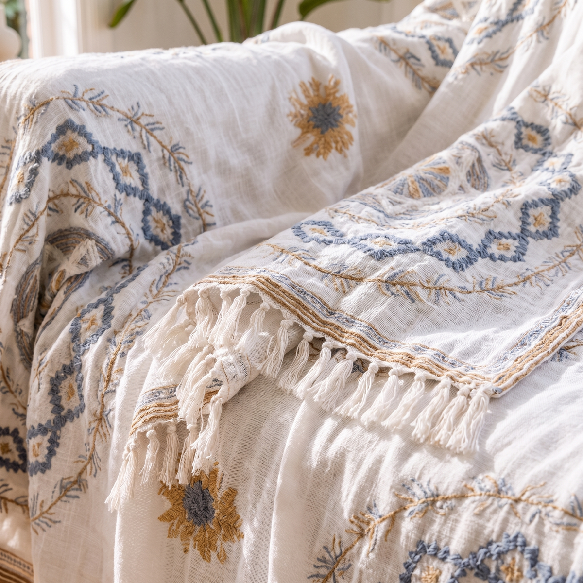 Serene Mandala Cotton Throw Blanket – weave close-up