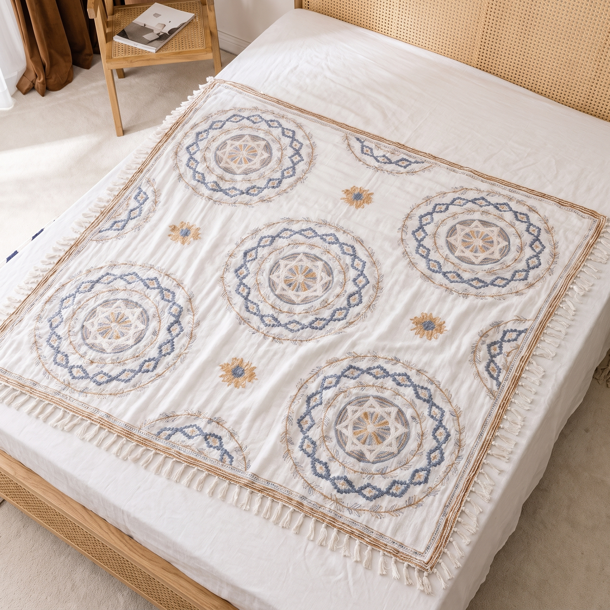 Serene Mandala Cotton Throw Blanket – full size laid flat