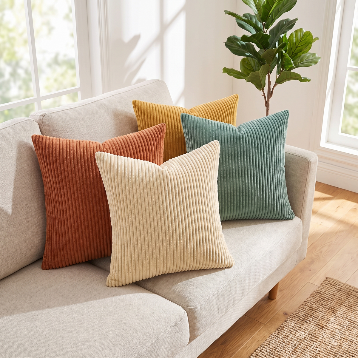Double-Sided Velvet Cushion Covers – Set of 4 – full set styled on a sofa