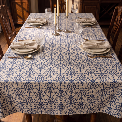 Cottage Chic Patterned Tablecloth – full table from above